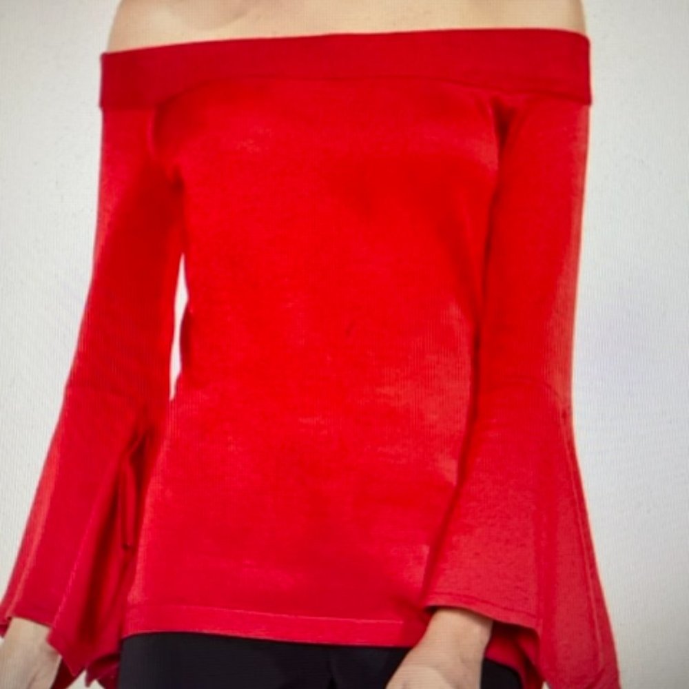 Off the Shoulder Handkerchief Bell Sleeve Sweater